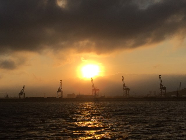 Sunset coming into Barcelona